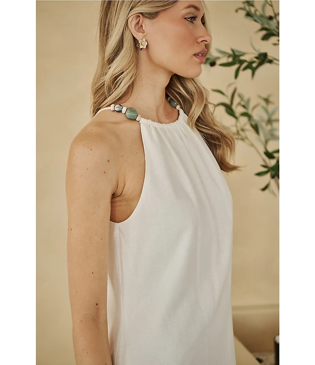 spring halter neck dress Sage Cinched Satin Halter Maxi Dress