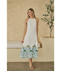 Sugarlips Floral Brisia Border Print Halter Neck Sleeveless Midi Dress