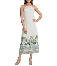 Sugarlips Floral Brisia Border Print Halter Neck Sleeveless Midi Dress