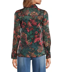 Sugarlips Floral Organza Bow Tie Neck Long Sleeve Button Front Blouse