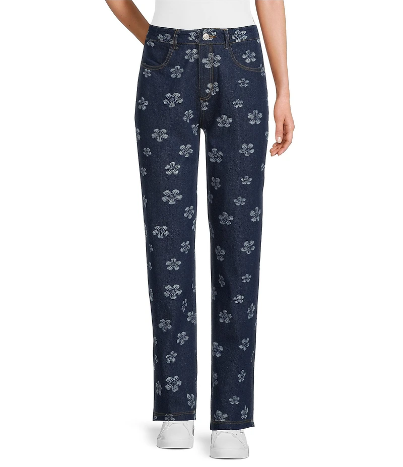 Sugarlips Floral Pattern Straight Leg Coordinating Denim Jeans