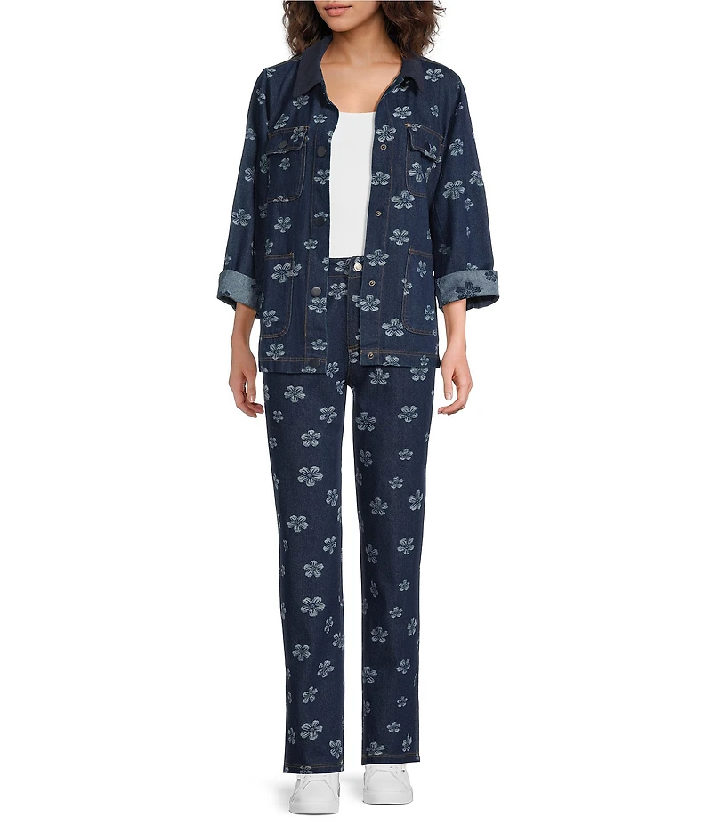 Sugarlips Floral Pattern Straight Leg Coordinating Denim Jeans