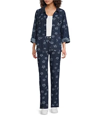 Sugarlips Floral Pattern Straight Leg Coordinating Denim Jeans