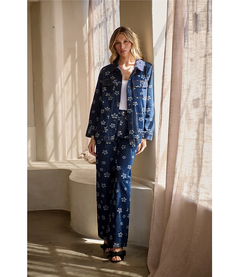 Sugarlips Floral Pattern Straight Leg Coordinating Denim Jeans