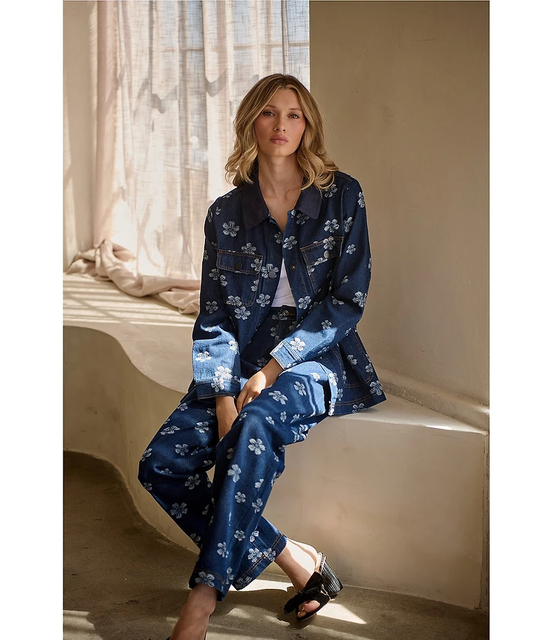 Sugarlips Floral Pattern Straight Leg Coordinating Denim Jeans