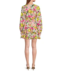 Sugarlips Floral Print Kery V-Neck Long Sleeve Tiered Mini Dress