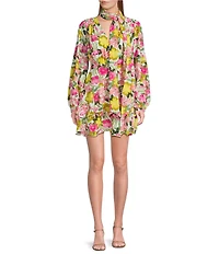 Sugarlips Floral Print Kery V-Neck Long Sleeve Tiered Mini Dress