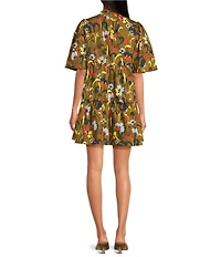 Sugarlips Folk Floral Dixie Printed Split V-Neck Short Sleeve Shift Dress