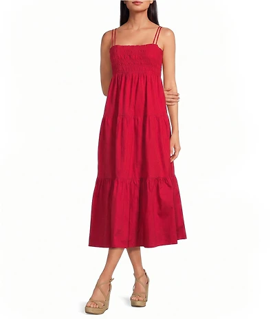 Sugarlips Gennie Smocked Square Neck Sleeveless Tiered Fit and Fare Midi Dress