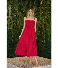 Sugarlips Gennie Smocked Square Neck Sleeveless Tiered Fit and Fare Midi Dress