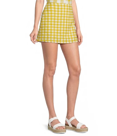 Sugarlips Gingham Ciendra High Waist Coordinating Linen Mini Skirt