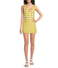 Sugarlips Gingham Ciendra High Waist Coordinating Linen Mini Skirt