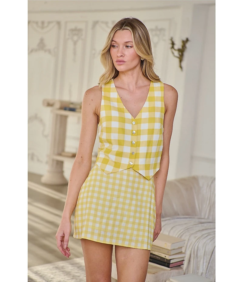 Sugarlips Gingham Ciendra High Waist Coordinating Linen Mini Skirt
