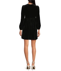 Sugarlips Glow Bow Pearl Crew Neck Long Sleeve Velvet Mini Dress