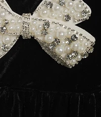 Sugarlips Glow Bow Pearl Crew Neck Long Sleeve Velvet Mini Dress