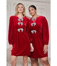 Sugarlips Glow Bow Velvet Crew Neck Long Sleeve Mini Dress
