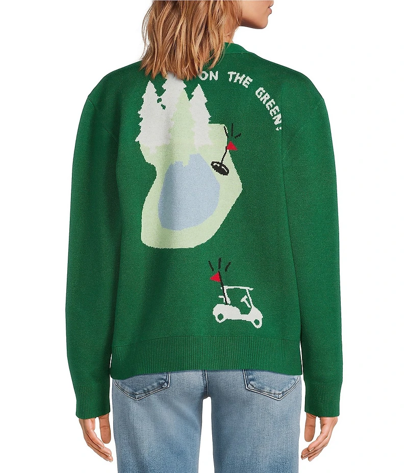 Sugarlips Golf Print V-Neck Long Sleeve Drop Shoulder Cardigan Sweater