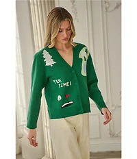 Sugarlips Golf Print V-Neck Long Sleeve Drop Shoulder Cardigan Sweater