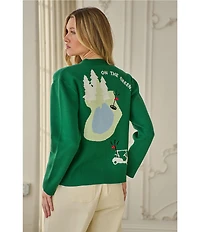 Sugarlips Golf Print V-Neck Long Sleeve Drop Shoulder Cardigan Sweater