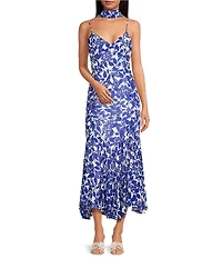 Sugarlips Hagny Pleated Floral Print V-Neck Sleeveless Chiffon Midi Dress