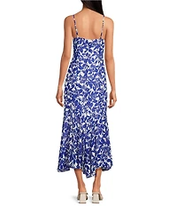 Sugarlips Hagny Pleated Floral Print V-Neck Sleeveless Chiffon Midi Dress