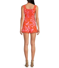 Sugarlips Haines Town Printed Square Neck Sleeveless Crepe Romper