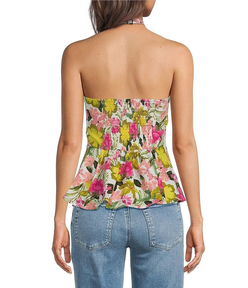 Sugarlips Helen Floral Print Halter Neck Sleeveless Peplum Top