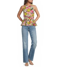 Sugarlips Helen Floral Print Halter Neck Sleeveless Peplum Top