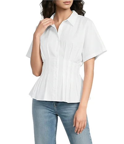 Sugarlips Helga Collared Neck Short Sleeve Pleated Top