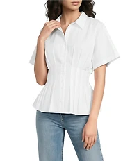 Sugarlips Helga Collared Neck Short Sleeve Pleated Top