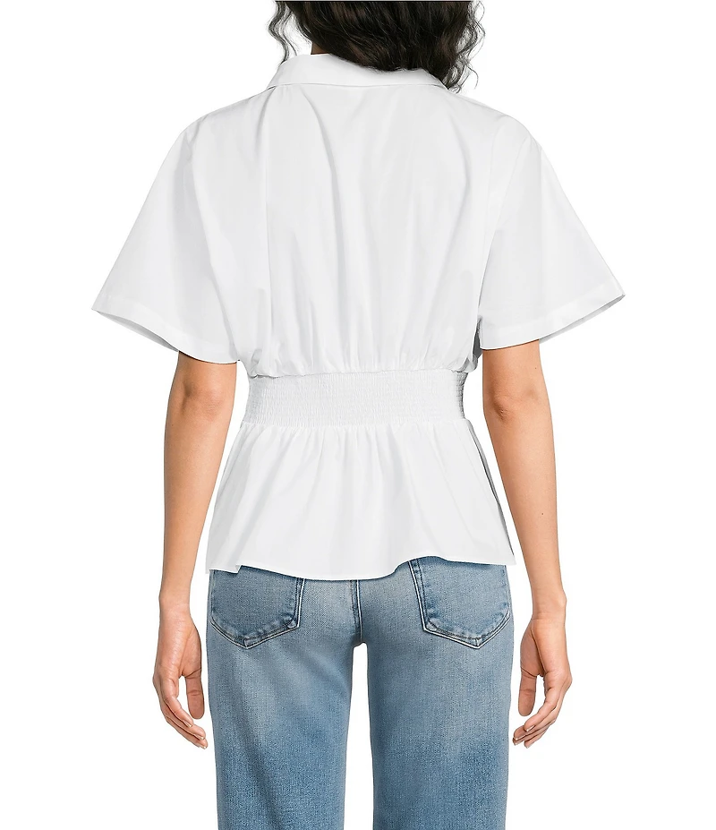 Sugarlips Helga Collared Neck Short Sleeve Pleated Top
