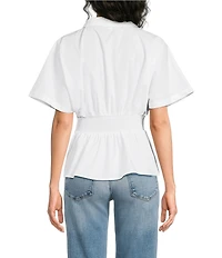 Sugarlips Helga Collared Neck Short Sleeve Pleated Top