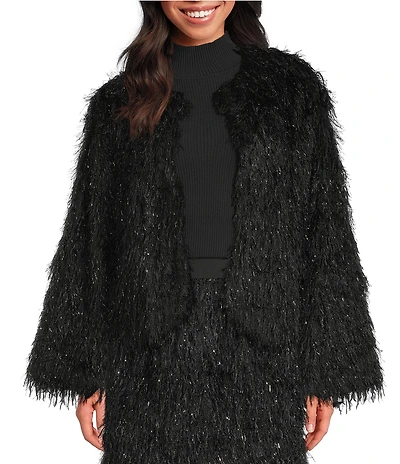 Sugarlips Himari Coordinating Crew Neck Long Sleeve Metallic Fringe Jacket