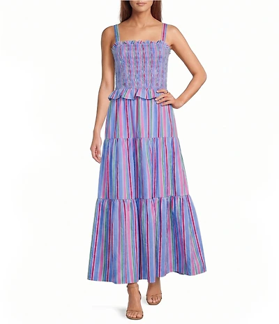 Sugarlips Jaimie Striped Lindsy Square Neck Sleeveless Smocked A-Line Maxi Dress
