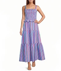 Sugarlips Jaimie Striped Lindsy Square Neck Sleeveless Smocked A-Line Maxi Dress