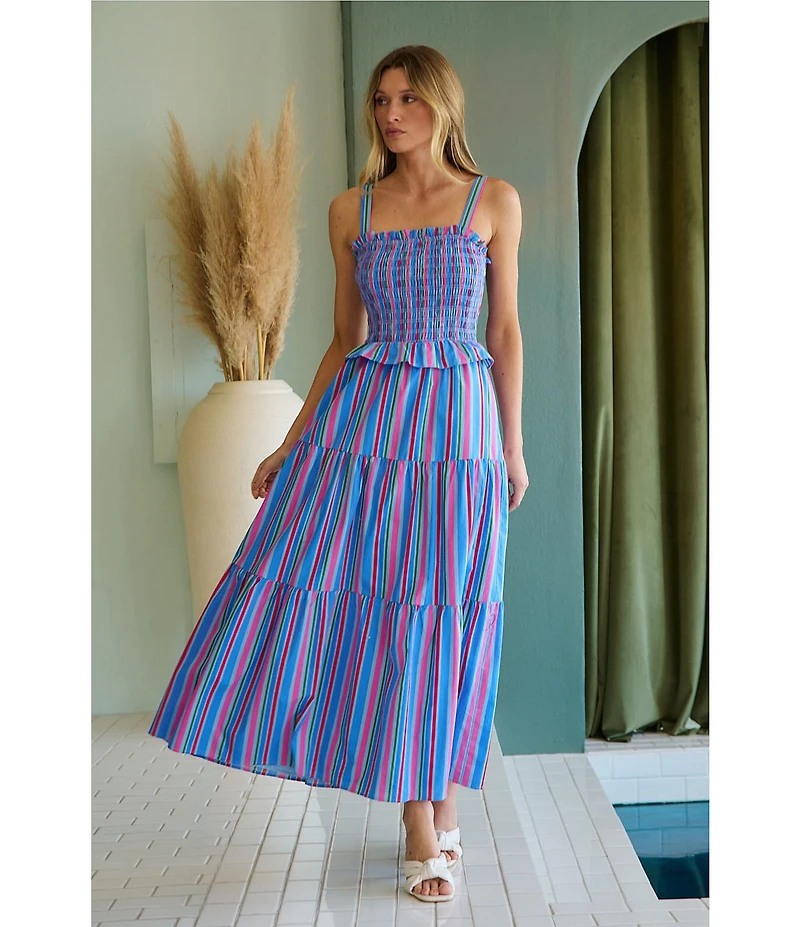 Sugarlips Jaimie Striped Lindsy Square Neck Sleeveless Smocked A-Line Maxi Dress
