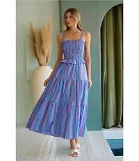 Sugarlips Jaimie Striped Lindsy Square Neck Sleeveless Smocked A-Line Maxi Dress