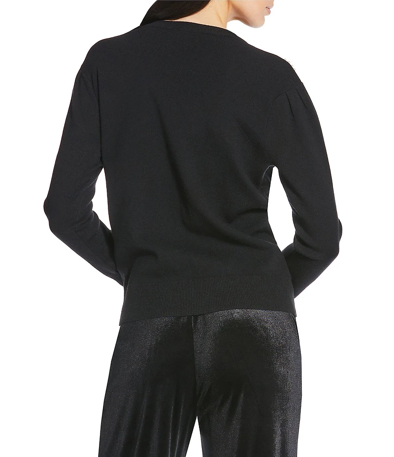 Sugarlips Jaina Pearl Bow V-Neck Long Sleeve Cardigan