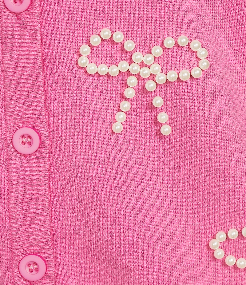 Sugarlips Jaina Pearl Bow V-Neck Long Sleeve Cardigan