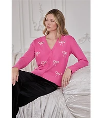 Sugarlips Jaina Pearl Bow V-Neck Long Sleeve Cardigan