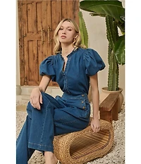 Sugarlips Jamie Stretch Denim Emi High Waist Wide Leg Sailor Coordinating Pants