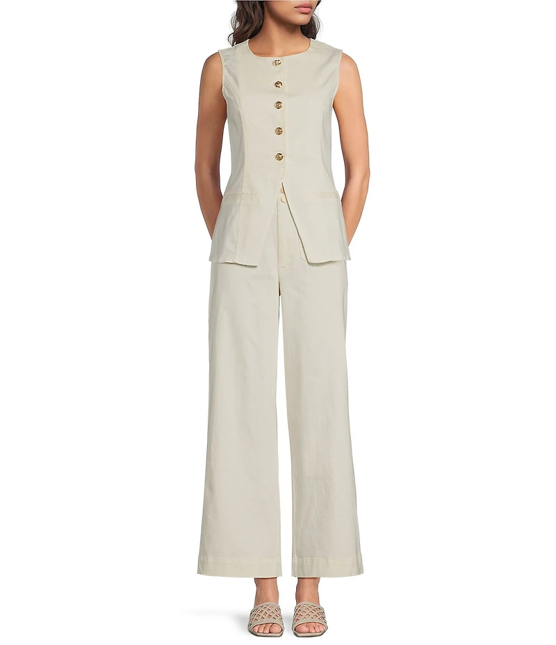 Sugarlips Jeanie Crew Neck Sleeveless Button Front Coordinating Denim Vest