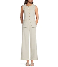 Sugarlips Jeanie Crew Neck Sleeveless Button Front Coordinating Denim Vest