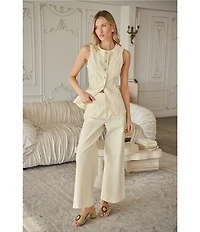 Sugarlips Jeanie Crew Neck Sleeveless Button Front Coordinating Denim Vest