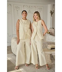 Sugarlips Jeanie Crew Neck Sleeveless Button Front Coordinating Denim Vest