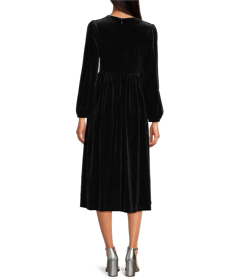 Sugarlips Jena Glow Velvet Crew Neck Long Sleeve Rhinestone Bow Midi Dress