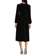 Sugarlips Jena Glow Velvet Crew Neck Long Sleeve Rhinestone Bow Midi Dress