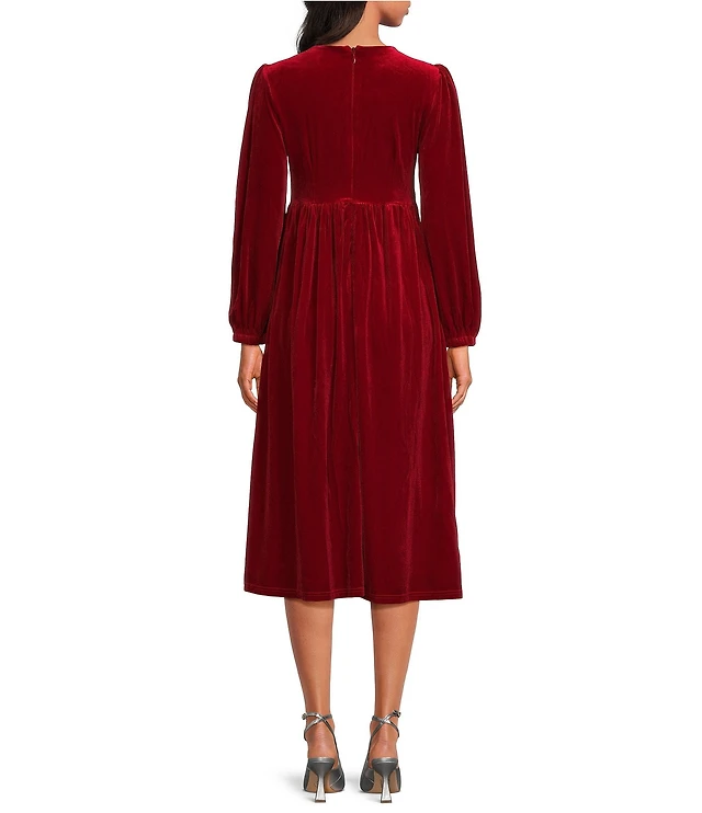Sugarlips Jena Glow Velvet Crew Neck Long Sleeve Rhinestone Bow Midi Dress  | Liberty Center