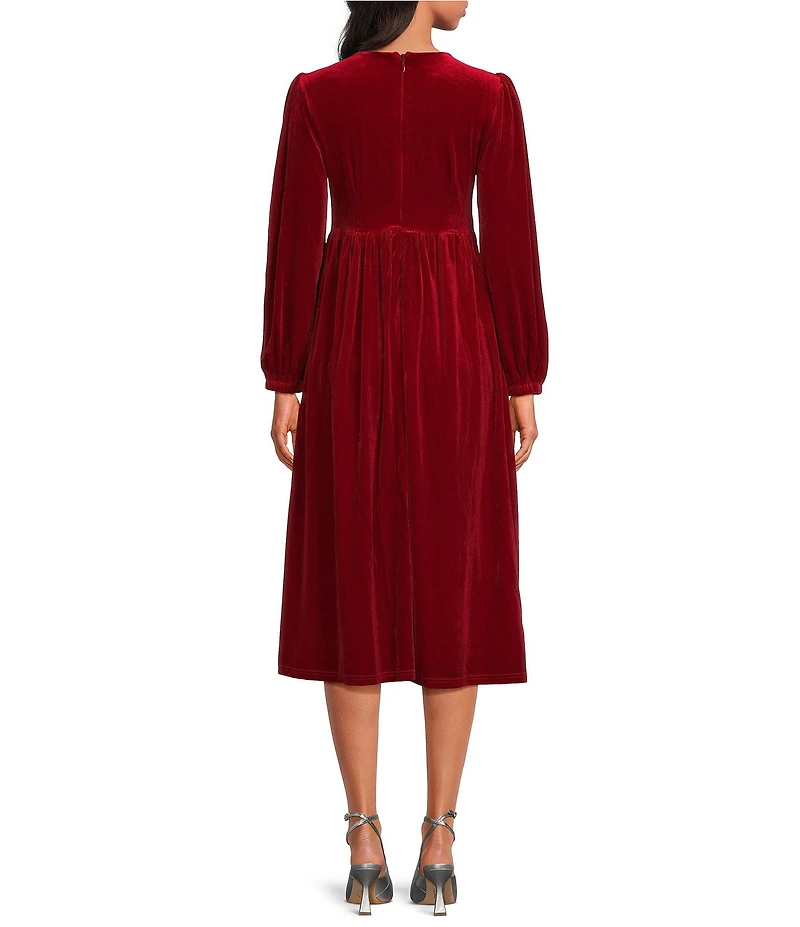 Sugarlips Jena Glow Velvet Crew Neck Long Sleeve Rhinestone Bow Midi Dress