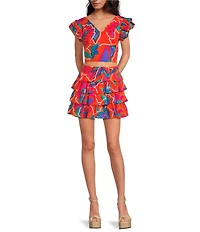 Sugarlips Kahlia Tropics Mavey High Waist Tiered Ruffle Coordinating Mini Skirt